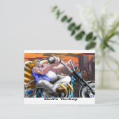 ヘルズターキーおもしろい感謝祭ハーレーティー&ギフト シーズンポストカード (スタンド正面)