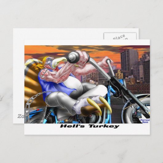 ヘルズターキーおもしろい感謝祭ハーレーティー&ギフト シーズンポストカード (正面/裏面)