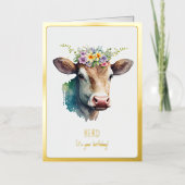 ヘルディットユア誕生日おもしろいフローラ牛金ゴールド 箔グリーティングカード (正面)