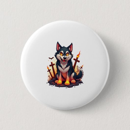 ヘルハウンドハスキー犬 缶バッジ (正面)