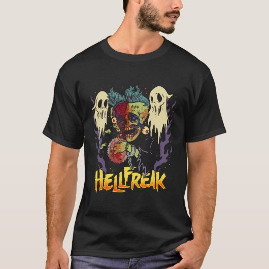 ヘルフリークゾンビ幽霊のよく出るーが暴れ恐怖を見た Tシャツ (正面)
