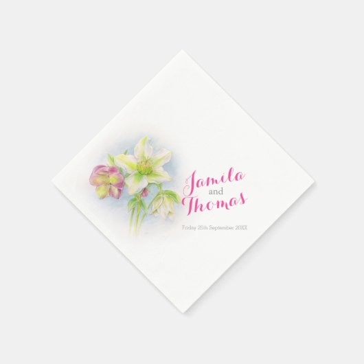 ヘルボ結婚レス緑ピンク紙ナプキン スタンダードカクテルナプキン (角)