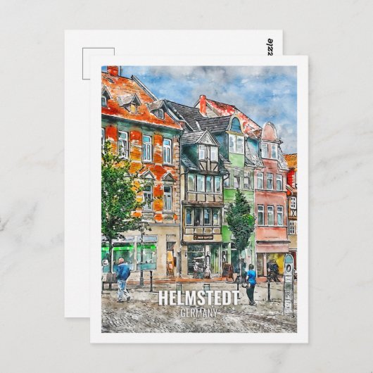 ヘルムシュテットドイツ有名な旅行プレイスウォーターカラー ポストカード (正面/裏面)
