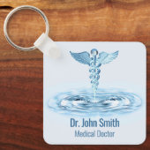 ヘルメスロッドCaduceusブルーウォーターリップルメディカル キーホルダー (正面)