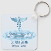 ヘルメスロッドCaduceusブルーウォーターリップルメディカル キーホルダー (裏面)