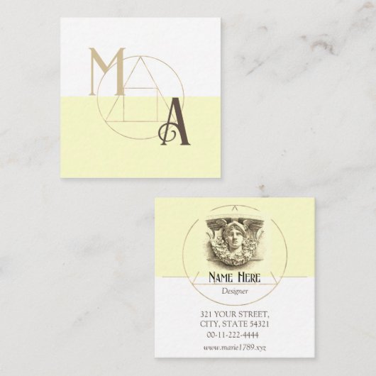 ヘルメスヴィンテージミニマルモノグラム芸術的ベージュ スクエア名刺 (正面/裏面)