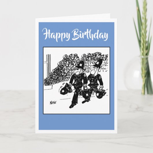 ヘルメットに水を被った炎を上げる警察 カード (正面)