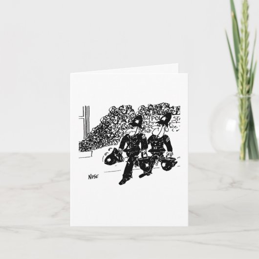 ヘルメットに水を被った炎を上げる警察 カード (正面)