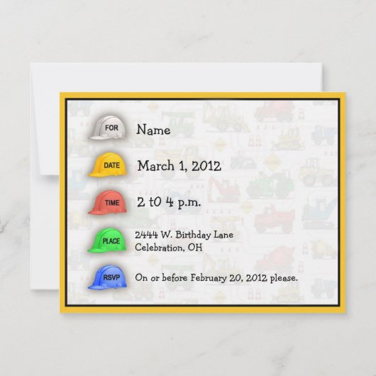 ヘルメットの建築の第3誕生会の招待 招待状 (裏面)