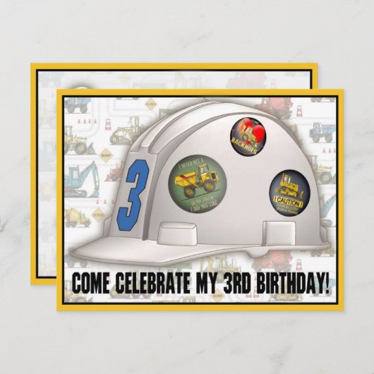 ヘルメットの建築の第3誕生会の招待 招待状 (正面/裏面)