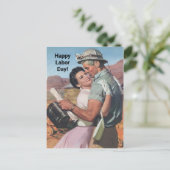 ヘルメットの昼食のバケツの幸せな労働者の日の労働者のPC シーズンポストカード (スタンド正面)