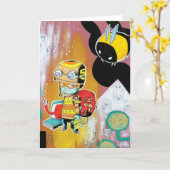 ヘルメットの男の子の挨拶状 カード (黄色い花)