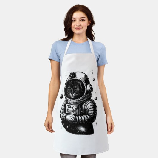 ヘルメットをかぶった宇宙探検猫 - エプロン (着用した状態)