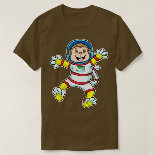ヘルメットをかぶった宇宙飛行士としてのサル Tシャツ (デザイン正面)