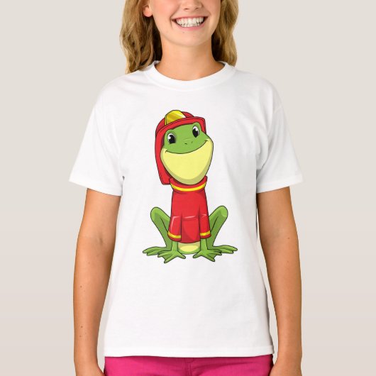 ヘルメットをかぶった消防士のカエル Tシャツ (正面)