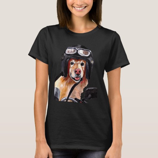 ヘルメットをかぶった犬とバイクに乗る犬1 Tシャツ (正面)
