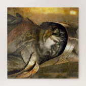 ヘルメットをかぶった猫 ジグソーパズル (横)