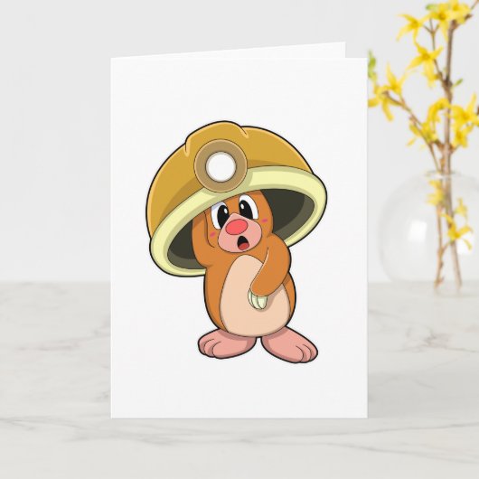 ヘルメットをかぶった鉱夫としてのモグラ カード (黄色い花)