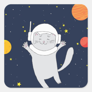 ヘルメットをかぶる猫宇宙飛行士の宇宙クリップアートBAB スクエアシール
