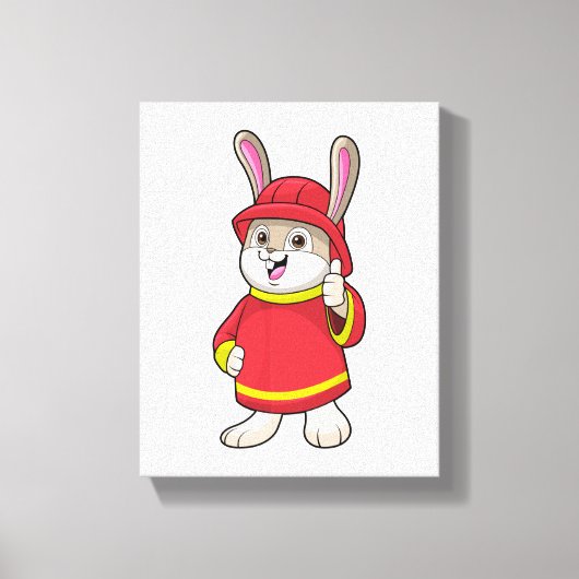 ヘルメットを被った消防士としてのウサギ キャンバスプリント (正面)