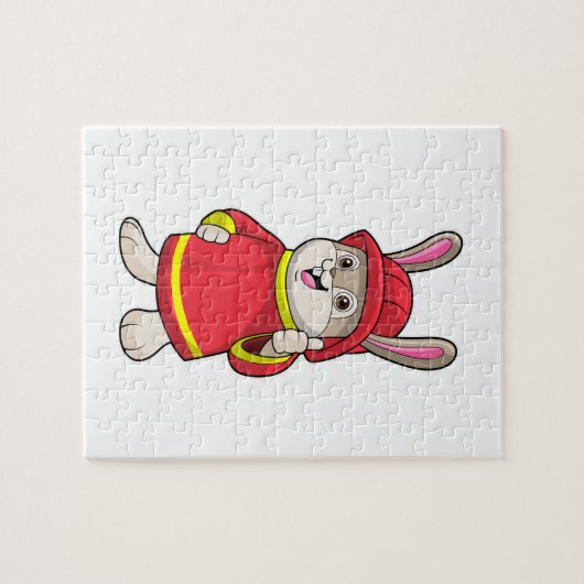 ヘルメットを被った消防士としてのウサギ ジグソーパズル (横)