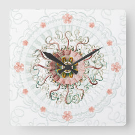 ヘルメットクラゲヴィンテージ海洋テクスチャ壁時計 スクエア壁時計