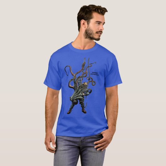 ヘルメットダイバーとタコの野生生物の相互作用 Tシャツ (正面フル)