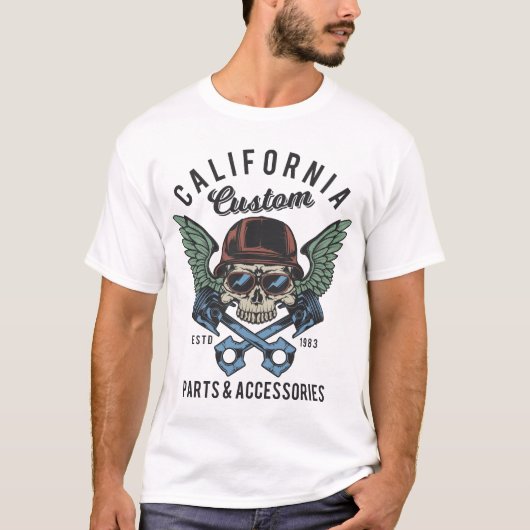 ヘルメット付きスカルウィング(カラー) Tシャツ (正面)