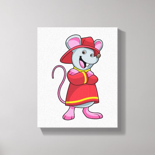 ヘルメット付き消防士としてマウス キャンバスプリント (正面)