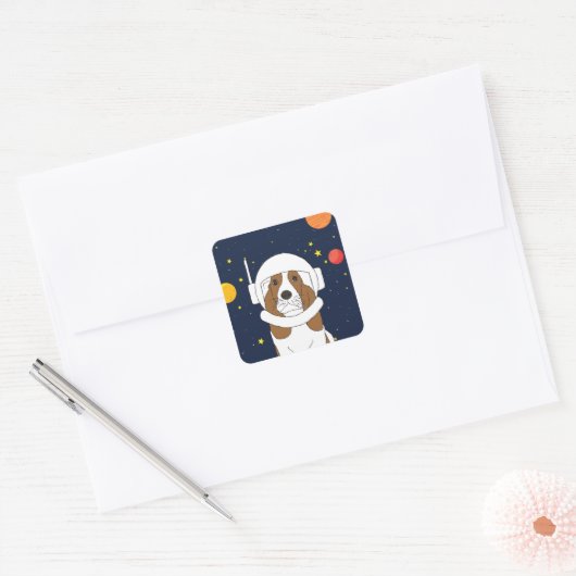 ヘルメット付き猟犬宇宙動物 スクエアシール (封筒)