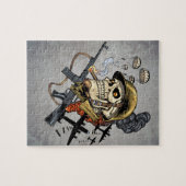 ヘルメット、飛行機および爆弾が付いているスカル ジグソーパズル (横)