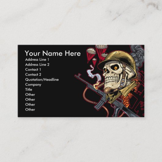 ヘルメット、飛行機および爆弾が付いているスカル 名刺 (正面)