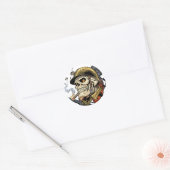 ヘルメット、飛行機、爆弾を装備したスカル ラウンドシール (封筒)