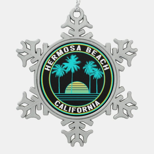 ヘルモサビーチカリフォルニアサーフィンサーフ スノーフレークピューターオーナメント (正面)