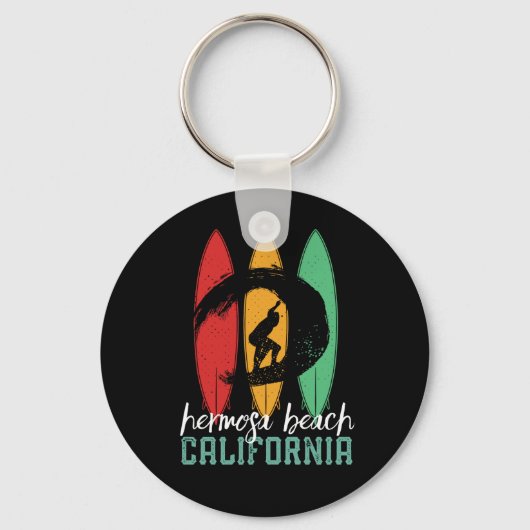 ヘルモサビーチカリフォルニアヴィンテージレトロサーフィン キーホルダー (正面)
