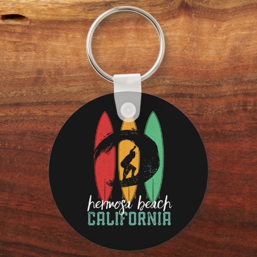 ヘルモサビーチカリフォルニアヴィンテージレトロサーフィン キーホルダー (正面)