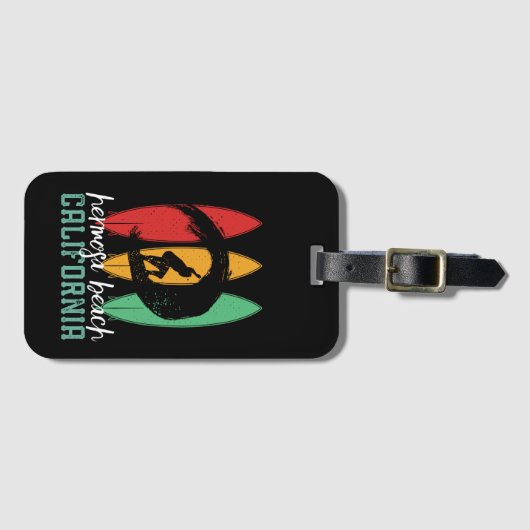 ヘルモサビーチカリフォルニアヴィンテージレトロサーフィン ラゲッジタグ (正面横)