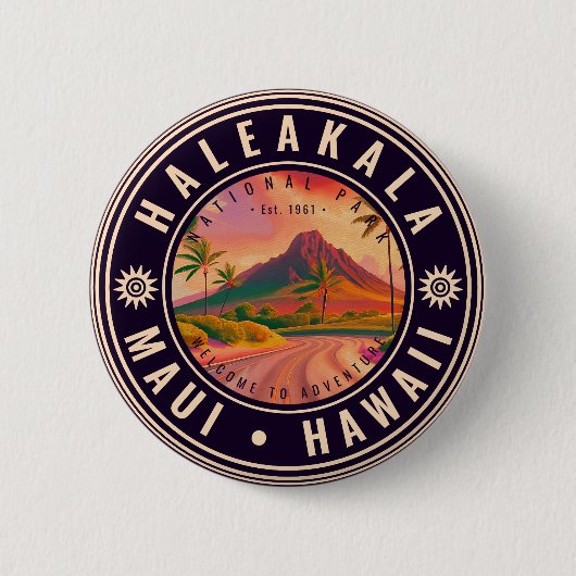 ヘレアカラナショナルパークマウイロードボルケーノヴィンテージ 缶バッジ (正面)