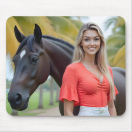 ヘレナと彼女の馬は緑豊かな緑の中 マウスパッド