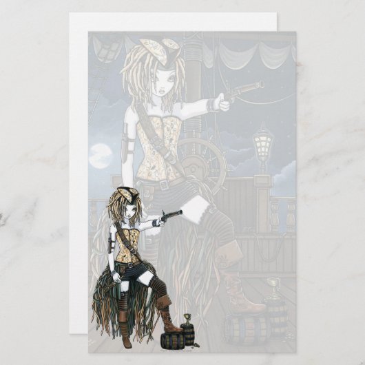 "ヘレナ"の空の海賊船の月の妖精の文房具 便箋 (正面/裏面)