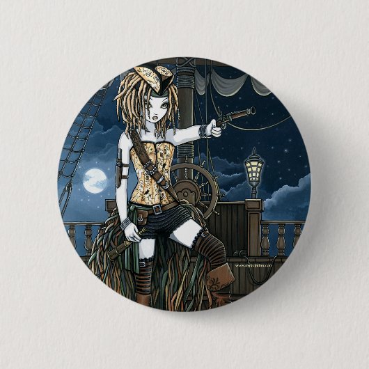 "ヘレナ"の空の海賊船の月の妖精ボタン 缶バッジ (正面)