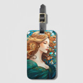 ヘレナ – ダーク・ブロンド・ウーマンアールヌーボースタイル ラゲッジタグ (正面縦)