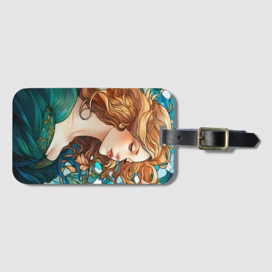 ヘレナ – ダーク・ブロンド・ウーマンアールヌーボースタイル ラゲッジタグ (正面横)