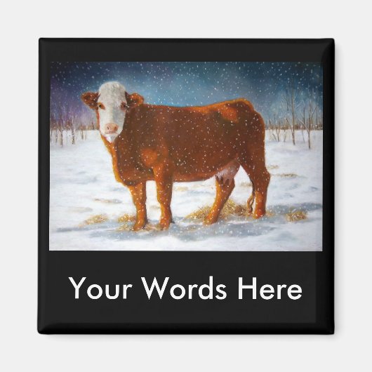 ヘレフォード牛の牛:パステルアート マグネット (正面)