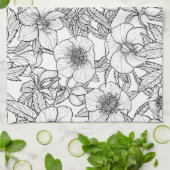 ヘレボレスの白黒 キッチンタオル (折り畳み)