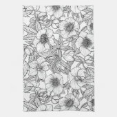 ヘレボレスの白黒 キッチンタオル (縦)