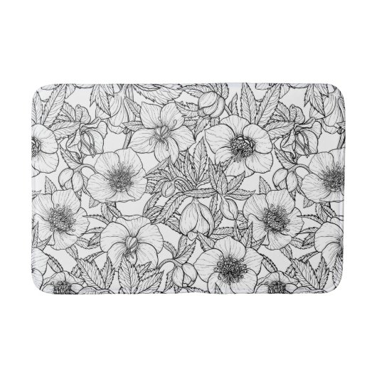 ヘレボレスの白黒 バスマット (正面)