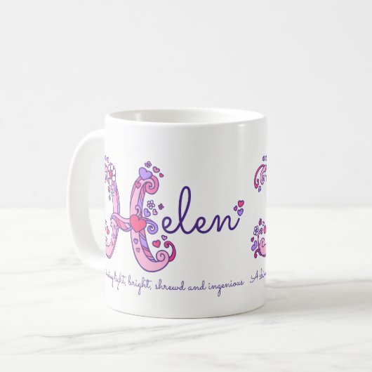 ヘレンの一流の意味ハートの花Hのモノグラムのマグ コーヒーマグカップ (正面左)