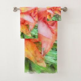 ヘレンの珊瑚色のユリの水色 バスタオルセット