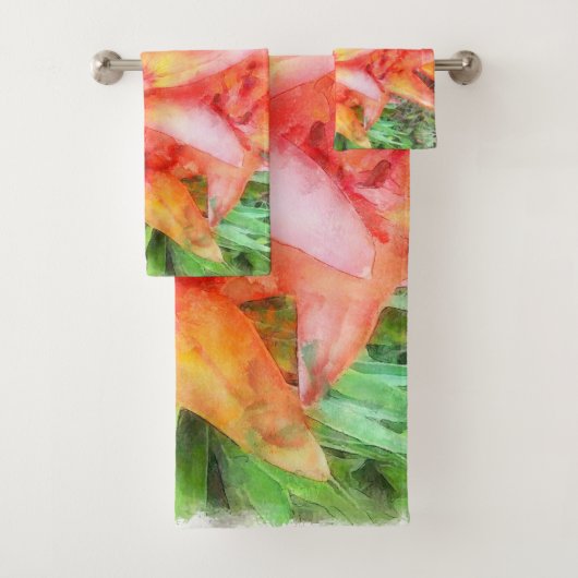 ヘレンの珊瑚色のユリの水色 バスタオルセット (インサイチュ)